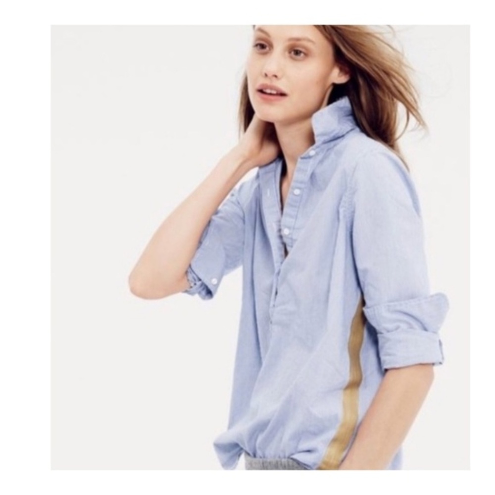 {J. Crew} Gold Side-Stripe Popover Shirt